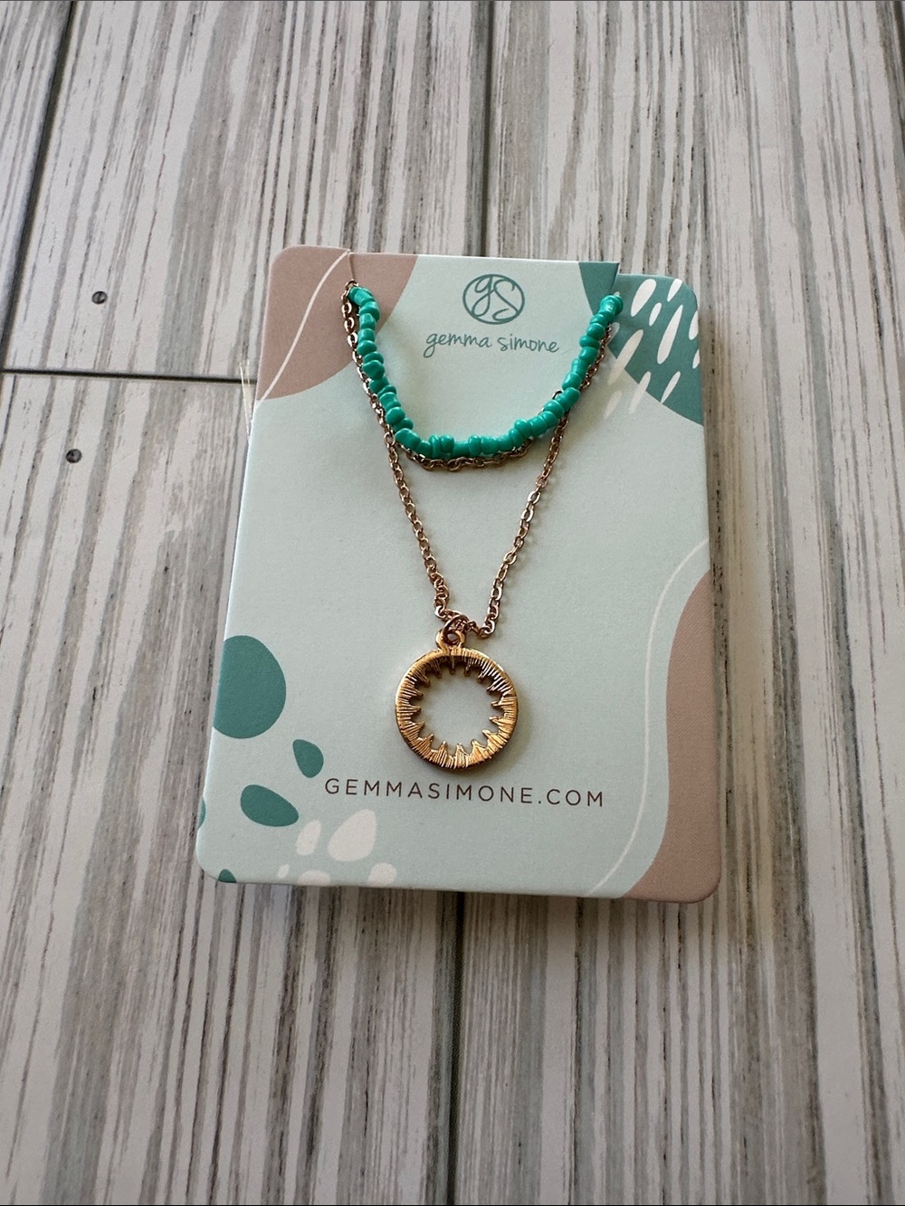 Gemma Simone Gold Sunburst Pendant Necklace with Turquoise Beads